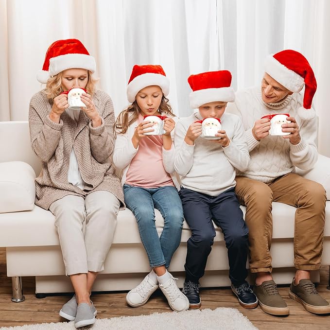 Sliner 4 Pcs Christmas Santa Coffee Mugs 11 oz Vintage Santa Claus Heads Ceramic Mug Christmas Themed Design Cup Set for Coffee Tea Hot Chocolate Xmas Holiday Gifts (Red)