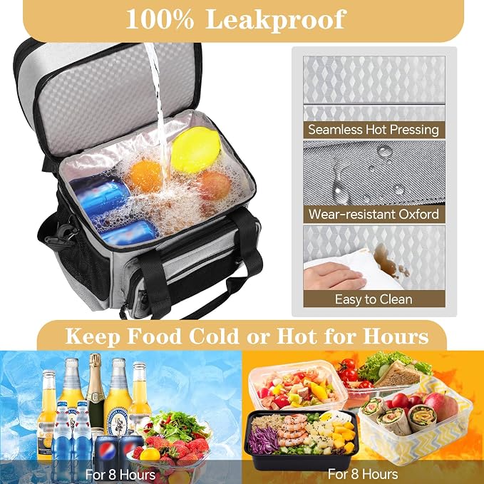 GLENKEY Tactical Lunch Box Cooler Bag - Expandable Insulated Lunch Bag for Men Daily - Large Lunchbox for Adults Work Shifts Outdoor Trips Grey 16L