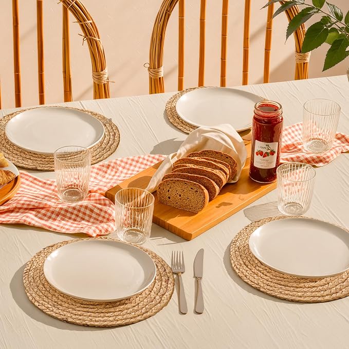 Aofmee 12 inch Round Woven Placemats Set of 6, Boho Rattan Place Mats, Natural Water Hyacinth Table Placemats, Farmhouse Weave Table Mats, Rustic Braided Wicker Charger Plates for Dining Table Decor