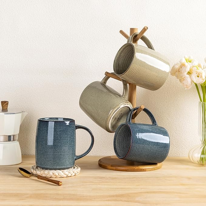 GBhome Large Ceramic Coffee Mugs Set of 6, 18oz Handmade Stoneware Coffee Mugs Set for Latte/Cappuccino/Hot Cocoa, Dishwasher & Microwave Safe, Multi-Color