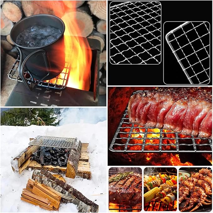 2 Pack Portable Charcoal Grill Grate Replacement 8'' x 6'' Stainless Steel BBQ Smoker Grill Grates Rack for Lightweight Tabletop Grill Backpacking Stove Fire Pit Camping Folding Grills Cookout