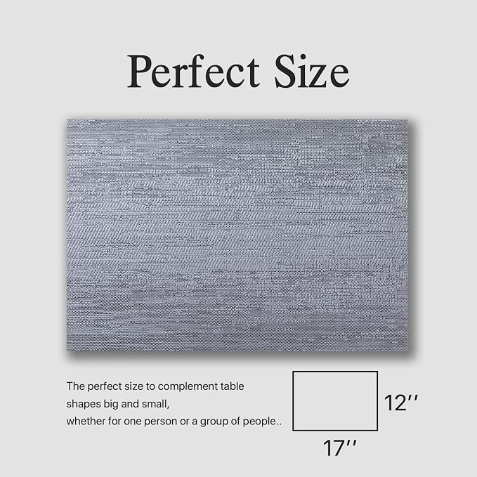 Placemats Set of 4 - Easy Clean Woven Vinyl Placemat for Dining Table, Indoor/Outdoor Place Mats, Washable PVC Table Mats(Gray)