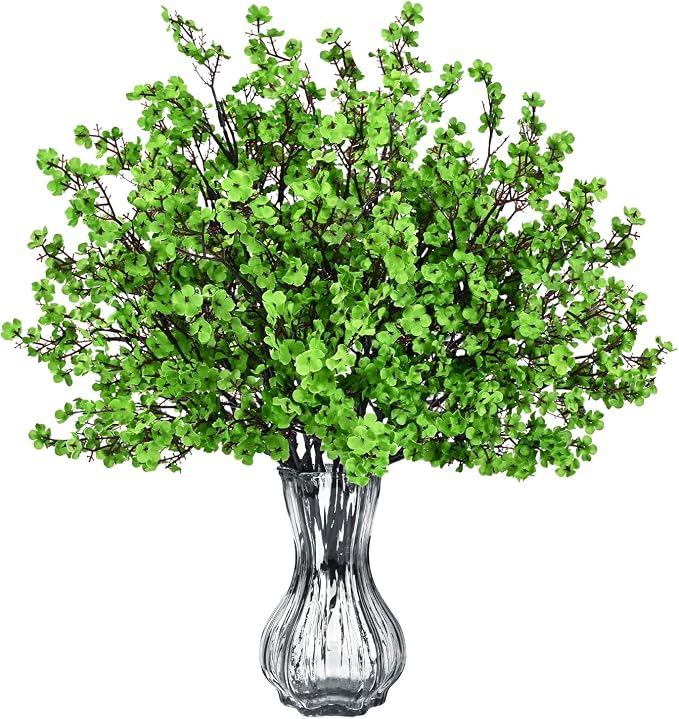 Waipfaru 15 Pcs Fake Flowers Babys Breath Silk, Real Touch Green Artificial Flowers Bulk with Bendable Stems, Green Faux Flowers Babys Breath for Spring Summer St. Patrick‘s Day Party Table Decor