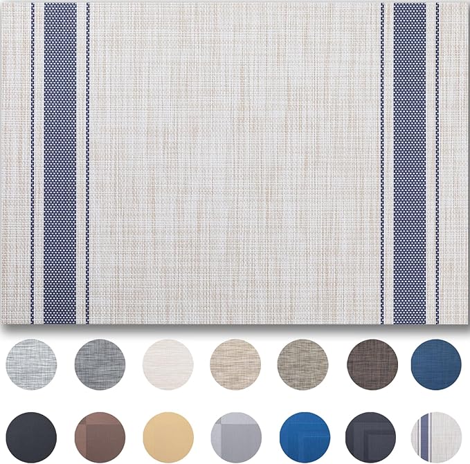 Placemat Set of 4 - Easy Clean Woven Vinyl Placemats for Dining Table, Indoor/Outdoor Place Mats, Washable PVC Table Mats(Blue Skyline)