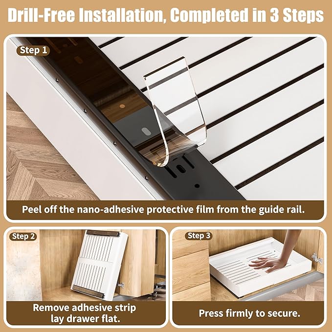 Pull Out Cabinet Organizer, Width Expandable (11.7"-19.7") Heavy Duty Slide Out Drawers Fixed with Adhesive Nano Film for Pots, Roll Out Shelf Storage For Kitchen,Pantry,Garage,Bathroom Storage