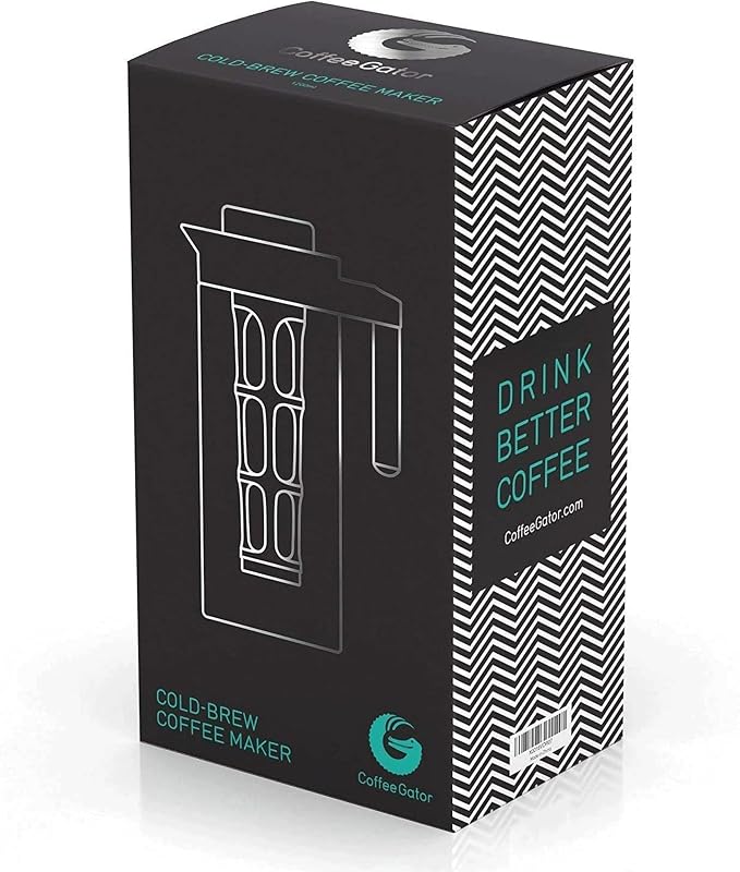 Coffee Gator Cold Brew Coffee Maker - 47 oz Iced Tea and Iced Coffee Maker and Pitcher with Borosilicate Glass Carafe, Filter - Black