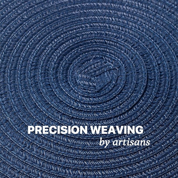 Round Placemats Set of 8 Woven Placemats Washable Braided Table Mats for Dining Table Heat Resistant Non-Slip Circle Place Mats(Navy Blue)