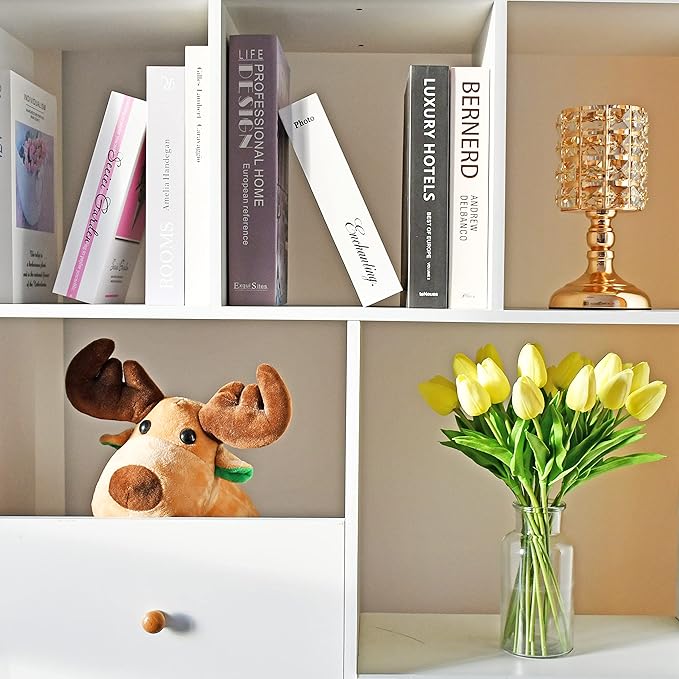 Mandy's Light Yellow Artificial Tulips Flowers Centerpiece, 13.5" Lifelike PU Fake Floral Stems 20pcs for Kitchen Island & Dining Table, Spring Decor for Easter