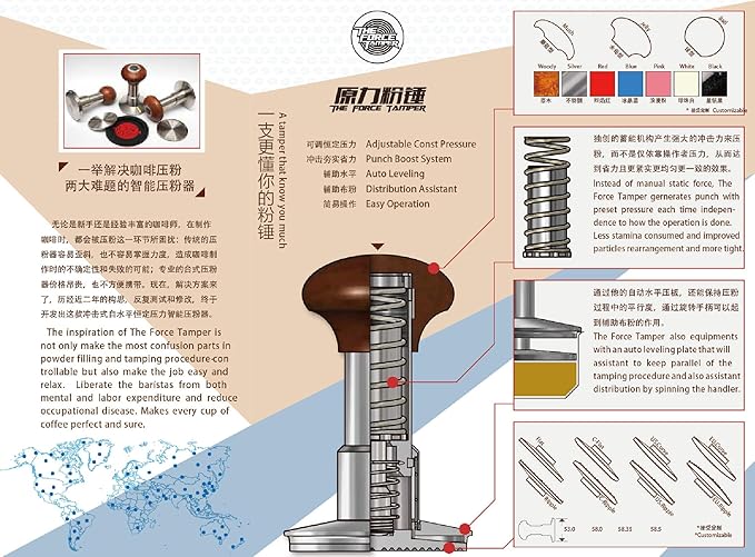 The Force Tamper Automatic Impact Coffee Tamper Adjustable Const Pressure and Autoleveling Extend Set New (Jelly-Black Mirror AL, 53.00mm)
