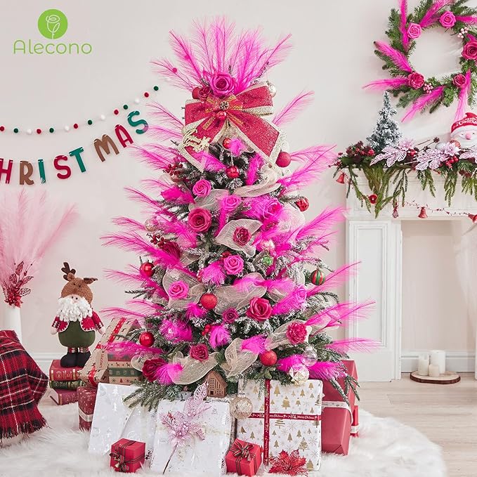Alecono Hot Pink Pampas Grass 17in ๐ฏ๐ฌ๐๐๐จ, Artificial Faux Fluffy Pampas Grass Decor for Home Wedding Centerpieces Party
