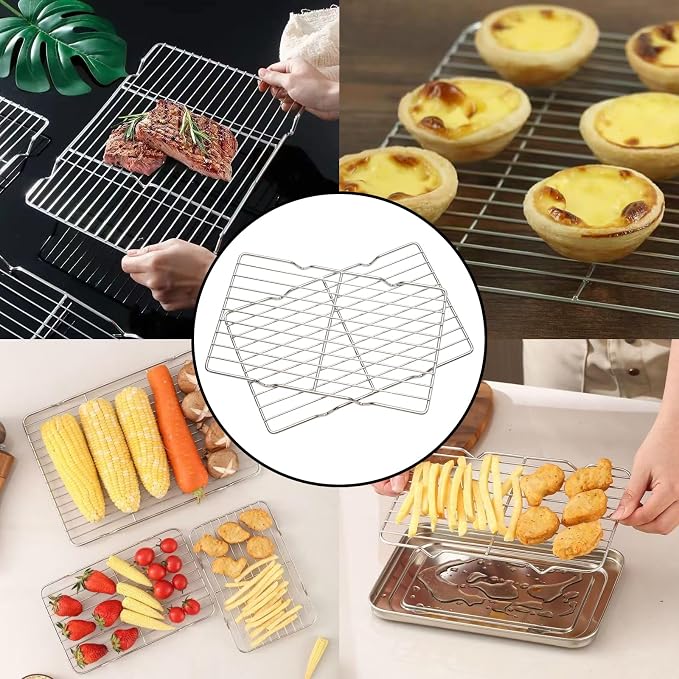 Rectangle Roasting Rack 6.3" x 10.2" Stainless Steel Cooling Rack Oven & Dishwasher Safe Wire Rack for Cooking Baking Roasting Cooling and Grilling Non-Stick Coating Baking Rack