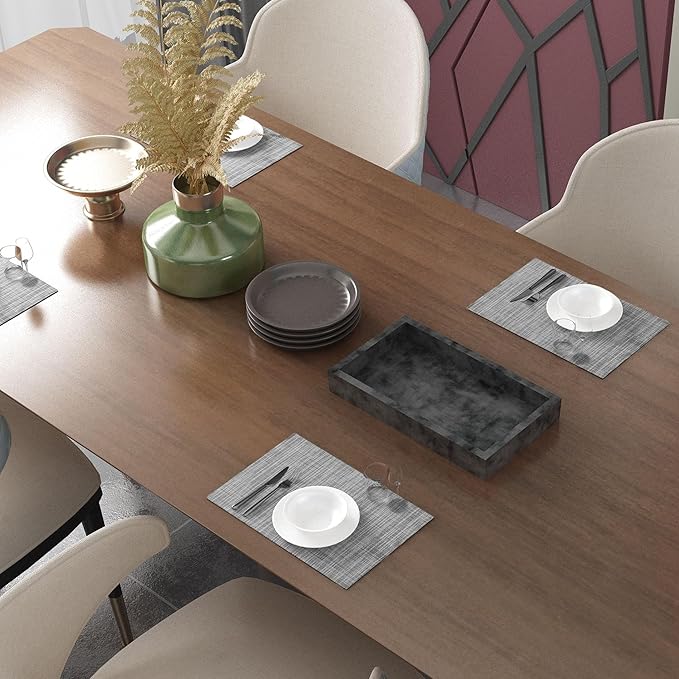 Placemats Set of 6 Washable Indoor/Outdoor Vinyl Place Mats for Dining Table Durable Non-Slip Heat Resistant PVC Weave Table Mats(Gray)
