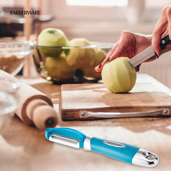 Farberware Euro Peeler, a Kitchen Essential for Quick and Easy Peeling of Produce, Chocolate, Cheeses and More, Features Hang-Hole for Easy Storage, Dishwasher Safe, Dark Teal
