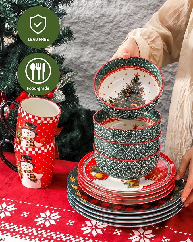 HASENSE Coffee Mugs Set of 6, Ceramic Coffee Cups with Handle, Large Christmas Latte Cup for Tea, Hot Cocoa, Milk, Stylish Mug for Holiday Gift, Dishwasher and Microwave Safe, Red
