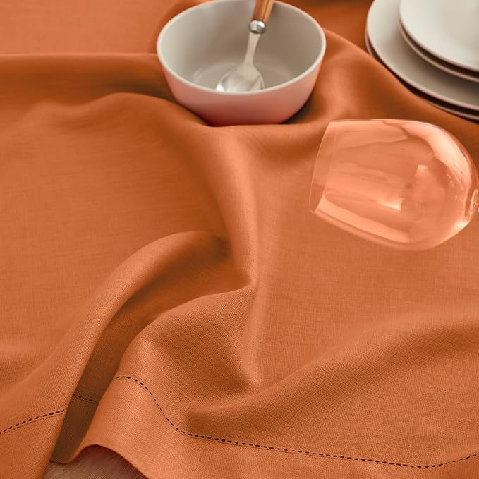 Solino Home Linen Pumpkin Table Runner 72 Inches Long - 100% Pure Linen Hemstitch Table Runner 14 x 72 Inch for Dresser, Dining - Classic Hemstitch