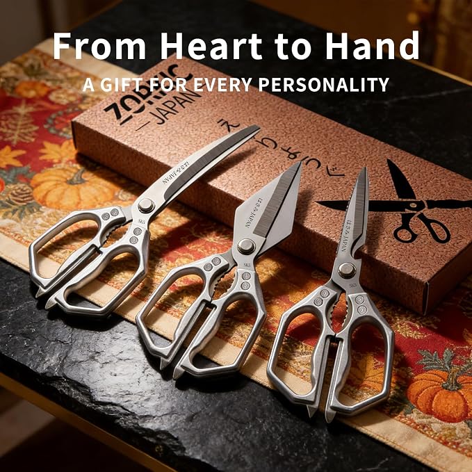 Kitchen Scissors with Case Silver 3PCS, Heavy Duty Poultry Shears Kitchen Shear for Food Chicken Scissor All Purpose,Japan Meat Cutting Scissors, Bones Food Cooking Shears, Gifts for Men Women Mom Dad
