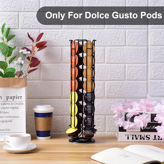 Coffee Pod Storage Carousel Holder Organizer Compatible with 32 Dolce Gusto Capsules,Modern Black Design, Home or Office Kitchen Counter Organizer