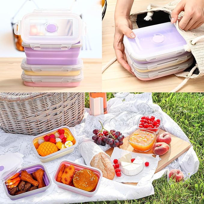 Mifoci 6 Pcs Silicone Containers for Food Collapsible Food Storage Containers with Airtight Lids Stacking Leftover Foods Storage Lunch Box for Freezer Microwave Dishwasher Safe(Classic,18.6oz)