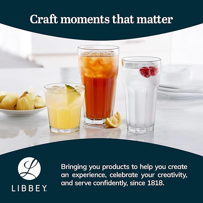 Libbey Gibraltar DuraTuff Double Old Fashioned Glass Set of 12, 12 Oz Durable Restaurant Style Whiskey Glasses, Drinkware Set for Home, Bars, Gifting