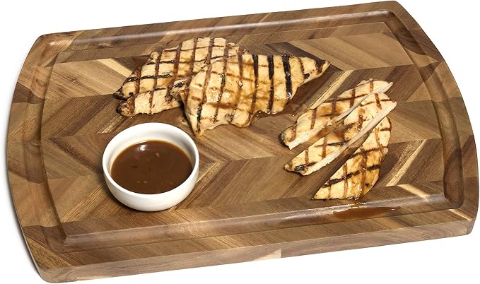 Acacia Rect. Herringbone design Chopping board, side grooves, deep well, 18X12X1”
