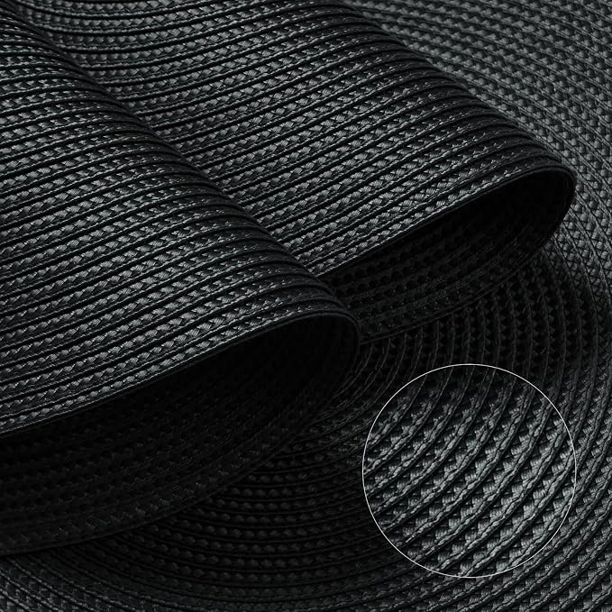 FunWheat Round Braided Placemats Set of 6 Place Mats for Dining Tables Woven Washable Non-Slip Table mats Small 13 inch(S Black, 6pcs)