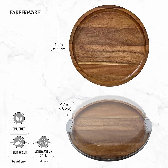 FARBERWARE Build-a-Board Cutting Board with Single Compartment and Clear Locking Lid for Charcuterie, Snacks, and More, Acacia