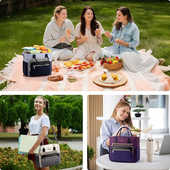 LOVEVOOK Insulated Lunch Bag Women,Wide Opening Adult Lunch Box Women with Cup Holder,Large Leakproof Cooler Bag for Work Picnic Beach Family College Mom,Lunch Teacher Tote Bag for Gift