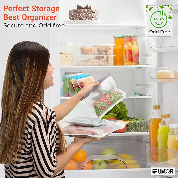 5 Pack Reusable Gallon Storage Bags, BPA Free Leakproof Food Storage, Dishwasher Safe Silicone-Free Freezer Bags