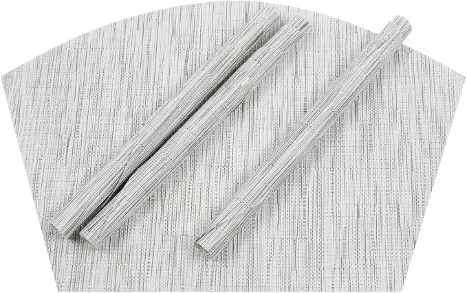 SHACOS Small Round Table Placemats Set of 5 Wedge Shaped Place Mat with Round Centerpiece Mat Heat Resistant Table Mats Washable (5, Gray White)
