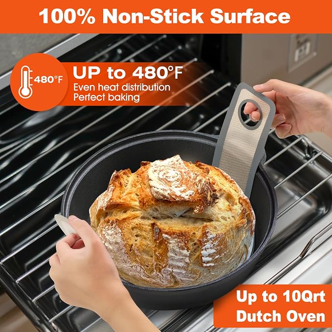 Silicone Bread Sling Dutch Oven - Best Japan Silicone. Non-Stick & Easy Clean Reusable Bread Baking Mat. With Extra Long Handles Bread Baking Sheet Liner, 2 Grey Set for Transferable Dough