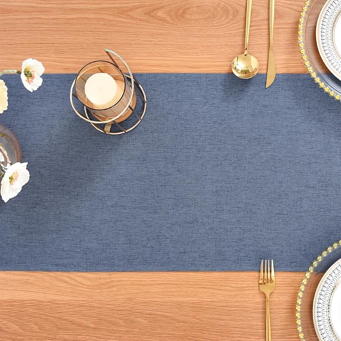 Farmhouse Rustic Table Runner Mist Blue Faux Linen Table Runners Water Resistant Table Runner 72 inches Long for Living Room Dresser Bedroom Kitchen Dining Party 13x72 Inch