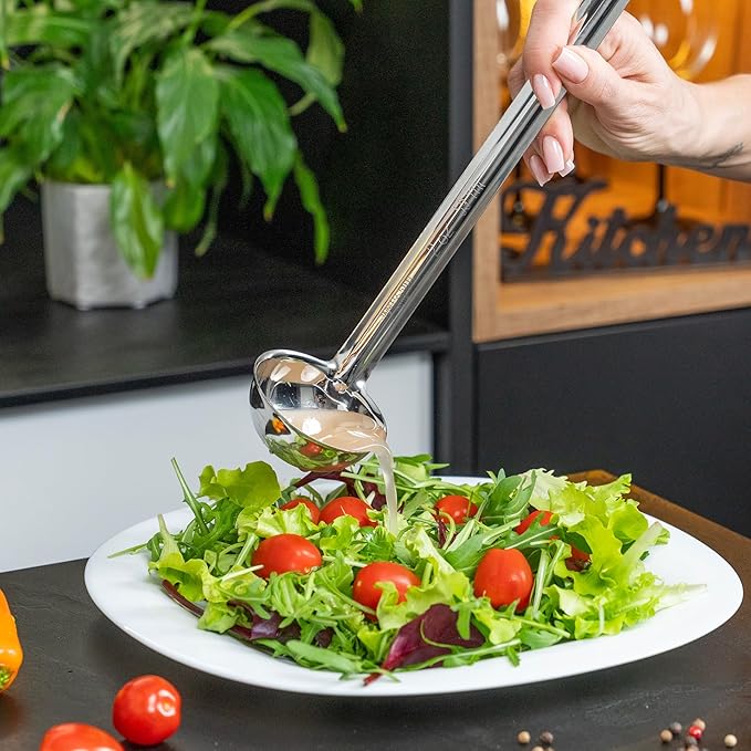 Whysko Soup Ladle Stainless Steel, 2 oz Metal Ladle Spoon, Rustproof Heat Resistant Materials for Cooking and Serving Soups and Sauces, Commercial Grade for Restaurants Catering and Kitchen Essentials