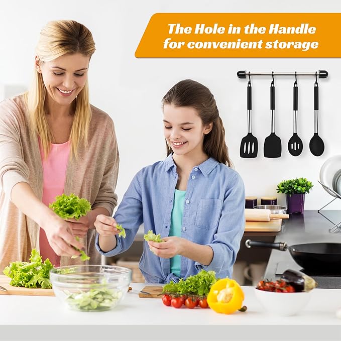 Silicone Cooking Kitchen Utensils Set Kitchen Utensils Set Silicone Cooking Utensils Set for Nonstick Cookware Perfect for Baking and Mixing Spatula Set BPA Free Dishwasher Safe Black 4 Pack