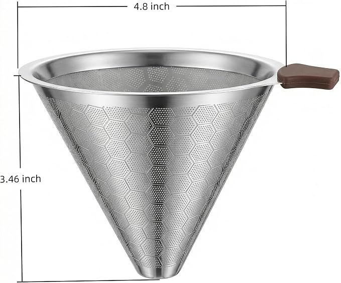 Upgrade Reusable Pour Over Coffee Filter for Chemex & Hario V60, Double Layer Fine Mesh Stainless Steel, Cone Coffee Filter 3.46inch height, 4-10 Cup Coffee Makers, Eco-Friendly Coffee Strainer