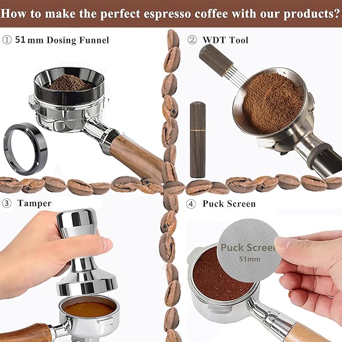 51mm Espresso Tamper Espresso Accessories Kit: Espresso Tamper Set, Coffee Tamper Espresso Tools Barista Tools | Espresso Kit Fits Espresso Coffee Machines of 51mm Portafilters