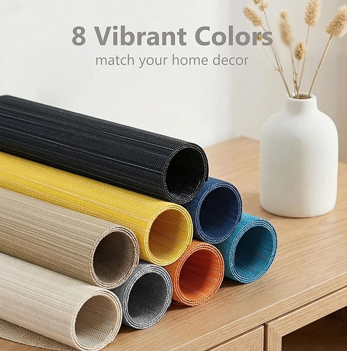 AHHFSMEI Placemats Set of 6 Woven Vinyl Non-Slip Heat Resistant Stain Resistant Easy Clean Place mats for Dining Table(Beige)