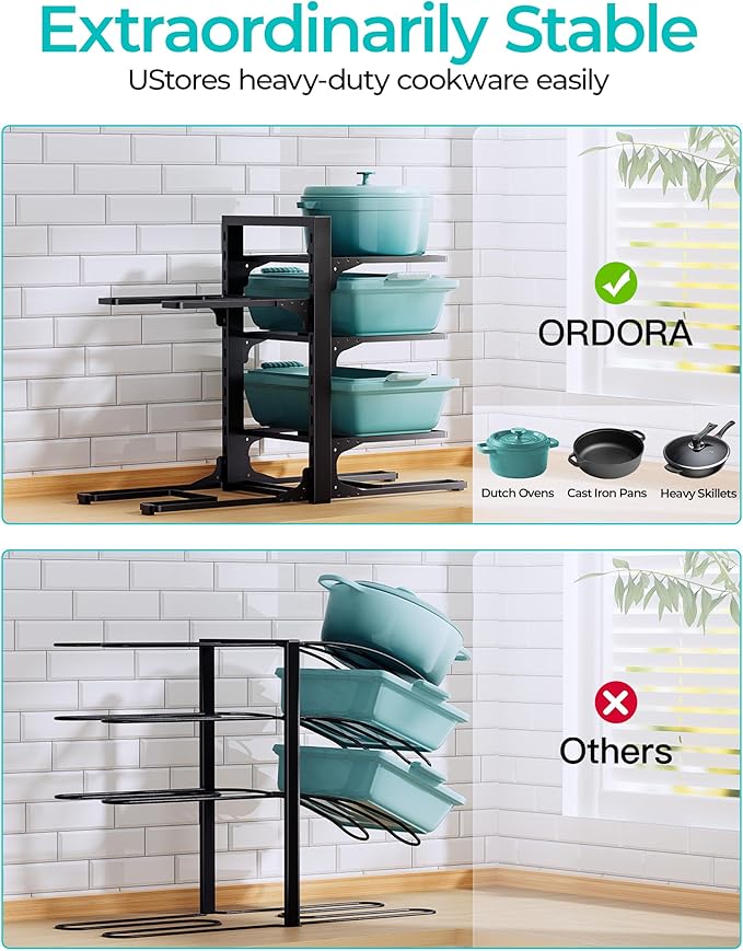 ORDORA Pots and Pans Organizer under Cabinet 13.78" Height, 6-Tier Kitchen Cabinet Organizers and Storage, Heavy Duty Pots and Pan Storage Rack Organizer inside Cabinet, Adjustable Pot Rack