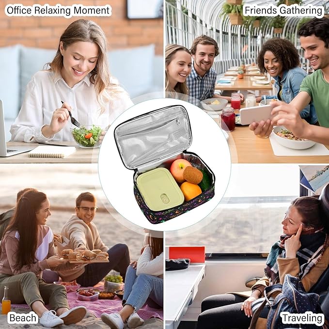 MNSRUU Insulated Reusable Lunch Box Halloween Luminous Bats Lunch Bag Leakproof Lunch Tote Bags for Women/Men, Lunch Containers Cooler Lunch Bags for Adults Work Office Picnic