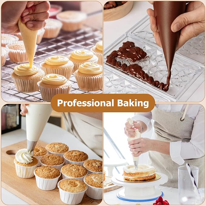 Tamodan Piping Bags Disposable 16 Inch, 100PCS Pastry Bags Extra Thick, Non-Slip Anti-Burst Frosting Bags for Cake, Cookie & Royal Icing Decorating