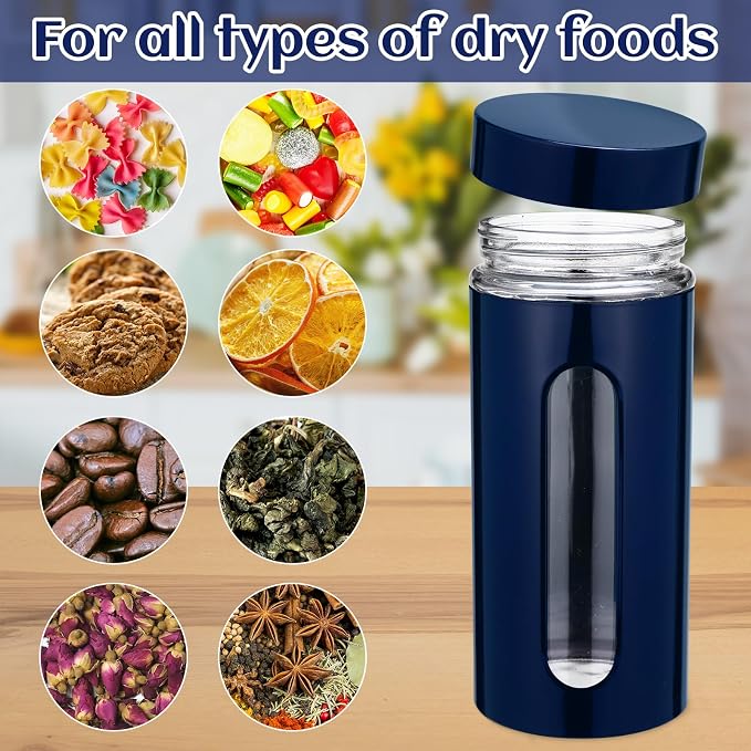 Mimorou 6 Pack Kitchen Canisters Set Airtight Coffee Sugar Tea Storage Jars with Window Glass Stainless Steel Containers with Lids for Flour Cookies Spices Grains Kitchen Decorations(Navy Blue,44 oz)