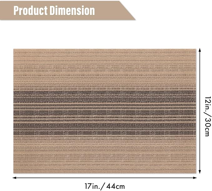 Winknowl Placemats, Set of 4 Heat Resistant Stain Resistant Woven Vinyl Insulation Place mats, Durable Washable Elegant Table Mats for Dining (Brown)
