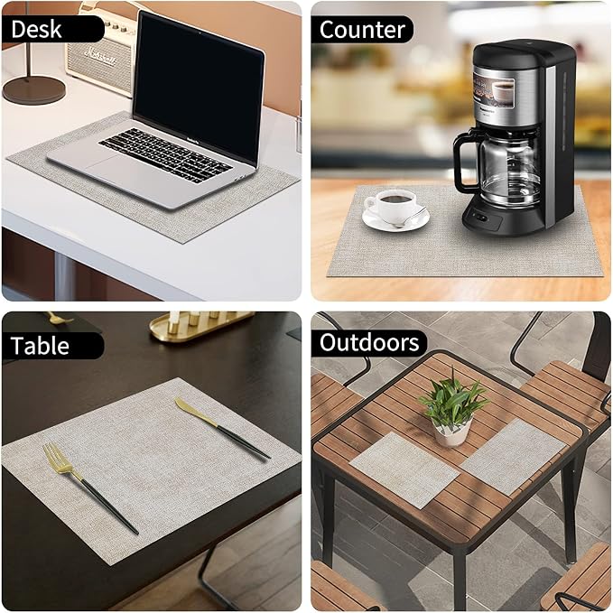 homing Faux Leather Heat Resistant Placemats 4 Packs, Waterproof Wipeable Dining PU Place Mats for Indoor & Outdoor, Easy to Clean, Beige