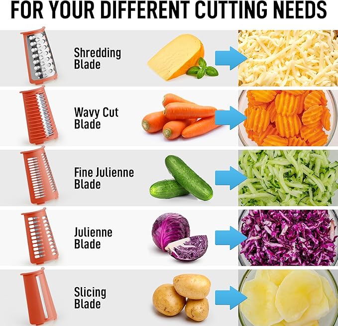 Zulay Kitchen Rotary Cheese Grater 5 Blade Cheese Shredder - Manual Hand Crank Cheese Grater With Reinforced Suction & 5 Interchangeable Drums - Easy to Use, Vegetable Chopper Round Mandoline Slicer