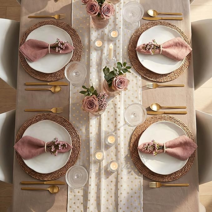 Laquedecraft 13.8" Set of 10 Round Brown Seagrass Placemats | Boho Woven Rattan Table Mats | Farmhouse Wicker Spring Corn Husk Plate Chargers (Brown)