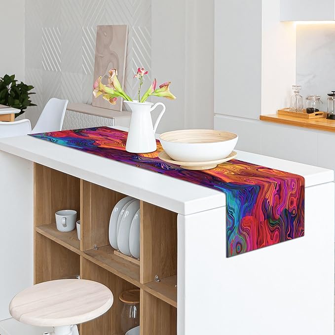 Abstract Table Runner 13x36 Inch Colorful Chaotic Waves Table Runners Table Decorations Rustic Coffee Table Runner for Home Kitchen Dining Room Party (13"x36", Colorful Chaotic Waves)
