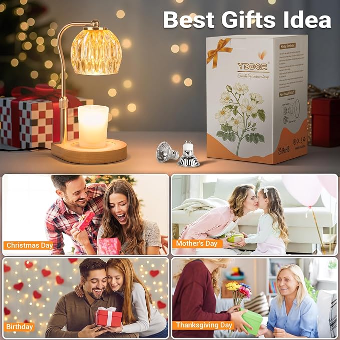 Candle Warmer Lamp with Timer Dimmer Adjustable Height, Gift for Women Mom, House Warming New Home Cozy Decor, Wax Melt Warmer for Jar Candles with 2 Bulbs