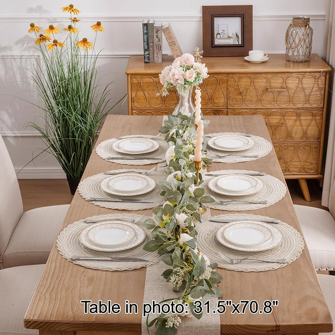 SHACOS Round Placemats Set of 6 Boho Braided Bordered Place Mats 15 inch for Dining Tables Wedding Holiday Party (Ivory Bordered, 6)