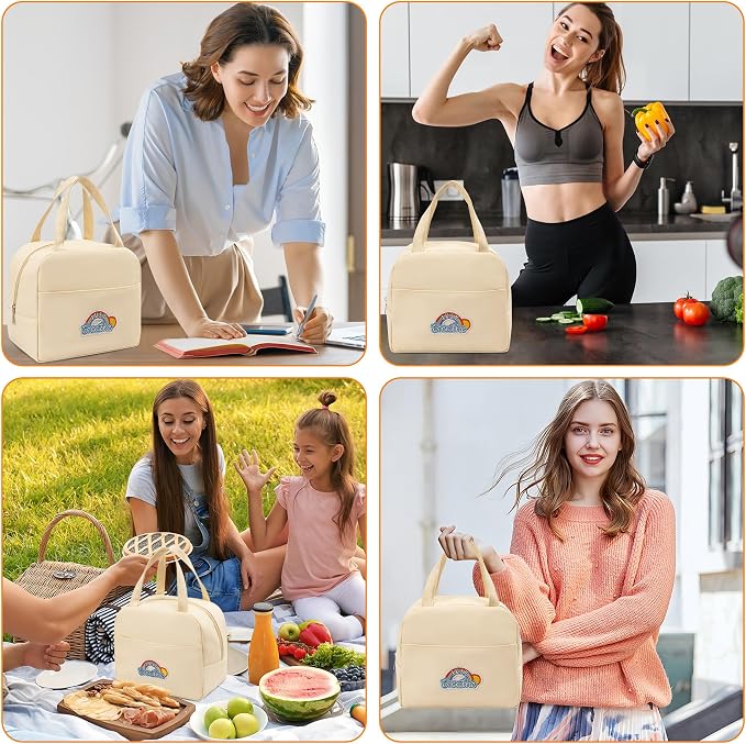 Preppy Lunch Box for Women Small Personalized Insulated Lunch Bag for Adults Reusable Freezable Lunchbox Cooler Tote for Office Work Picnic Beach Rainbow