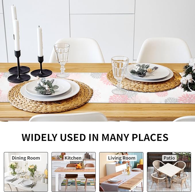 Dahlia Flower Table Runner 13x36 Inch Farmhouse Pink Gray Runners Modern Table Decorations Rustic Geometric Coffee Table Runner for Home Kitchen Dining Room Party (13"x36", Dahlia Floral-Pink)