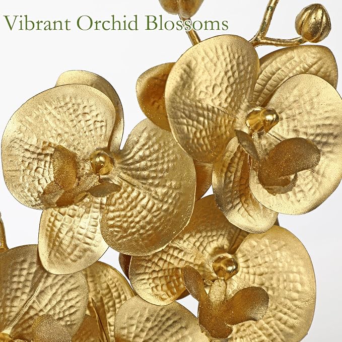 Oairse Artificial Orchids Flowers in Vase Faux Orchids Arrangement Small Gold Orchid Plant with Glass Vase Fake Flowers in Vases Phalaenopsis Orchid Centerpiece for Bathroom Bedroom Dining Room Table